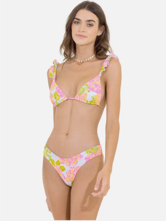 Maaji Other - Maaji Pink & Green Floral Ruffle Triangle Bikini